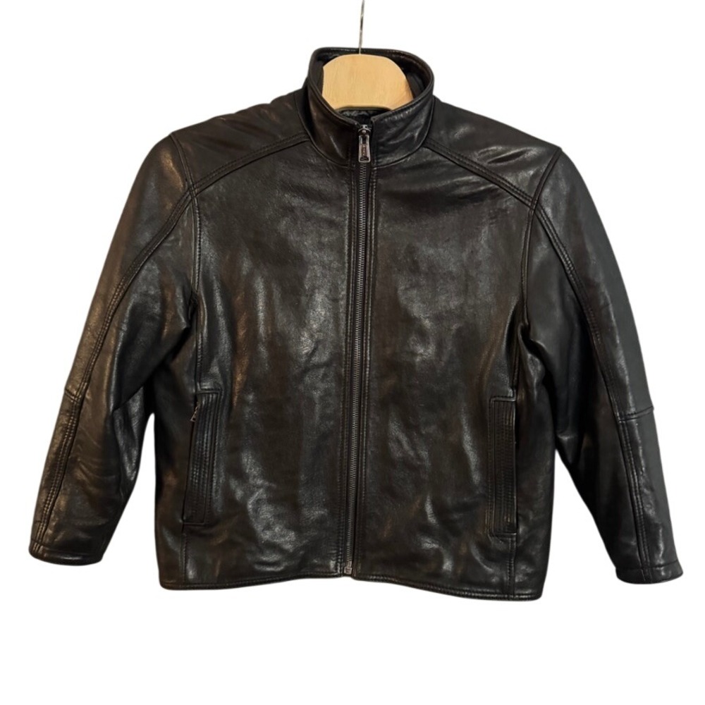 Marc New York Andrew Marc Mens Black Leather Quilted Lined Zip Jacket Large